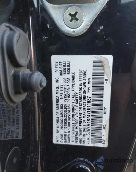 2007 Honda Element Ex из США, поврежденный, VIN 5J6YH18747L011637